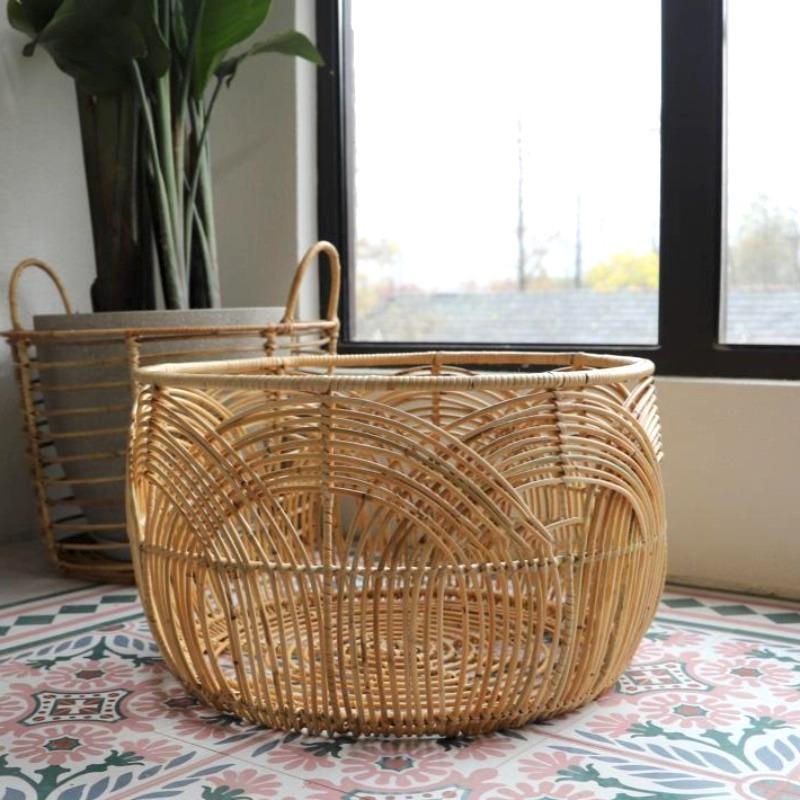 Rattan woven basket table