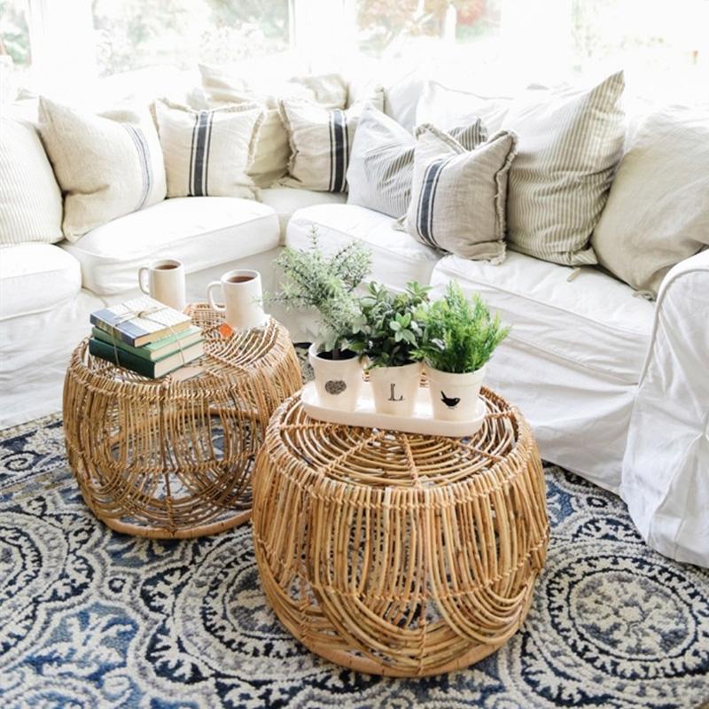 Rattan woven basket table