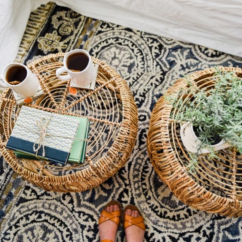 Rattan woven basket table